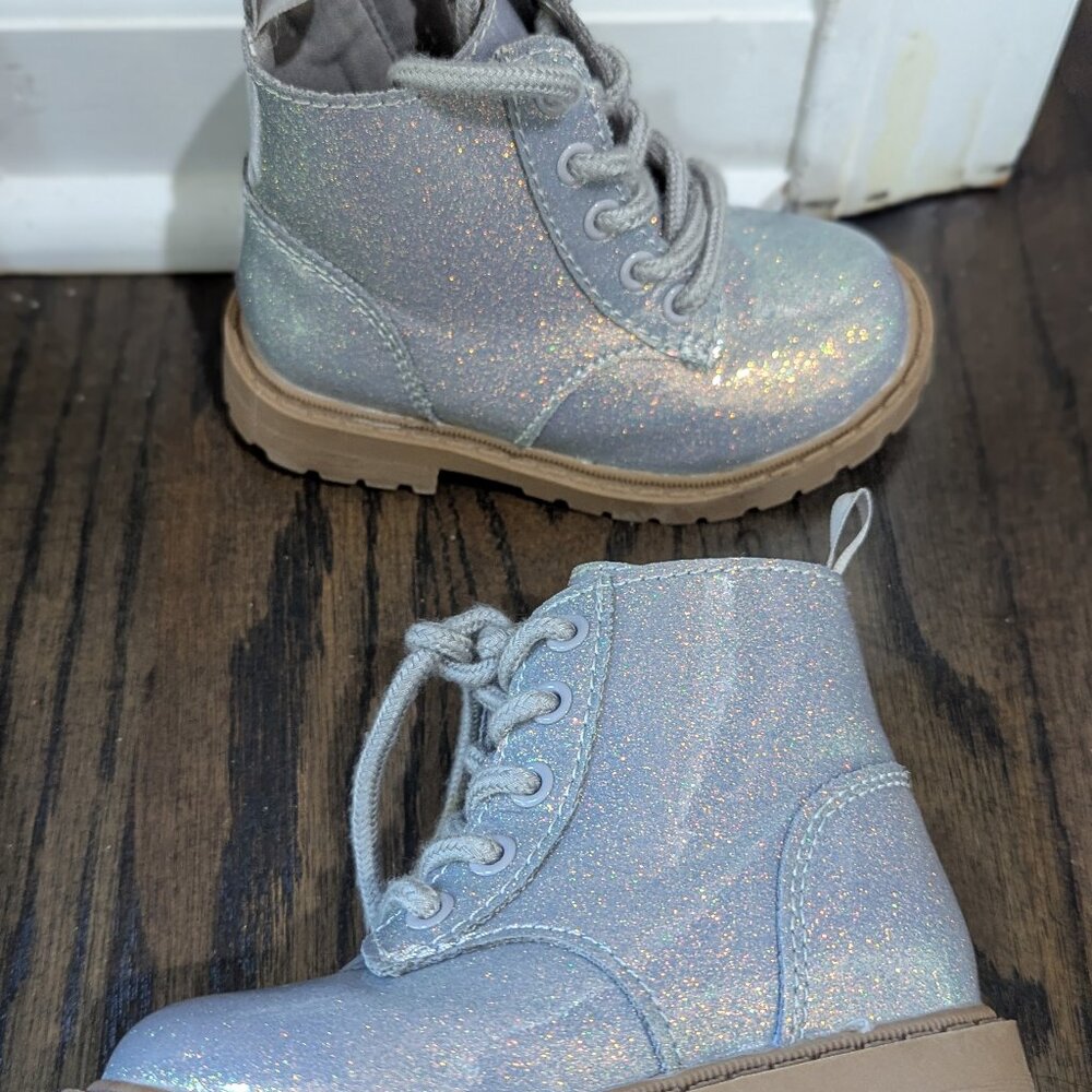Toddler 5 Old Navy shiny metallic glitter combat side zip lace up boots
